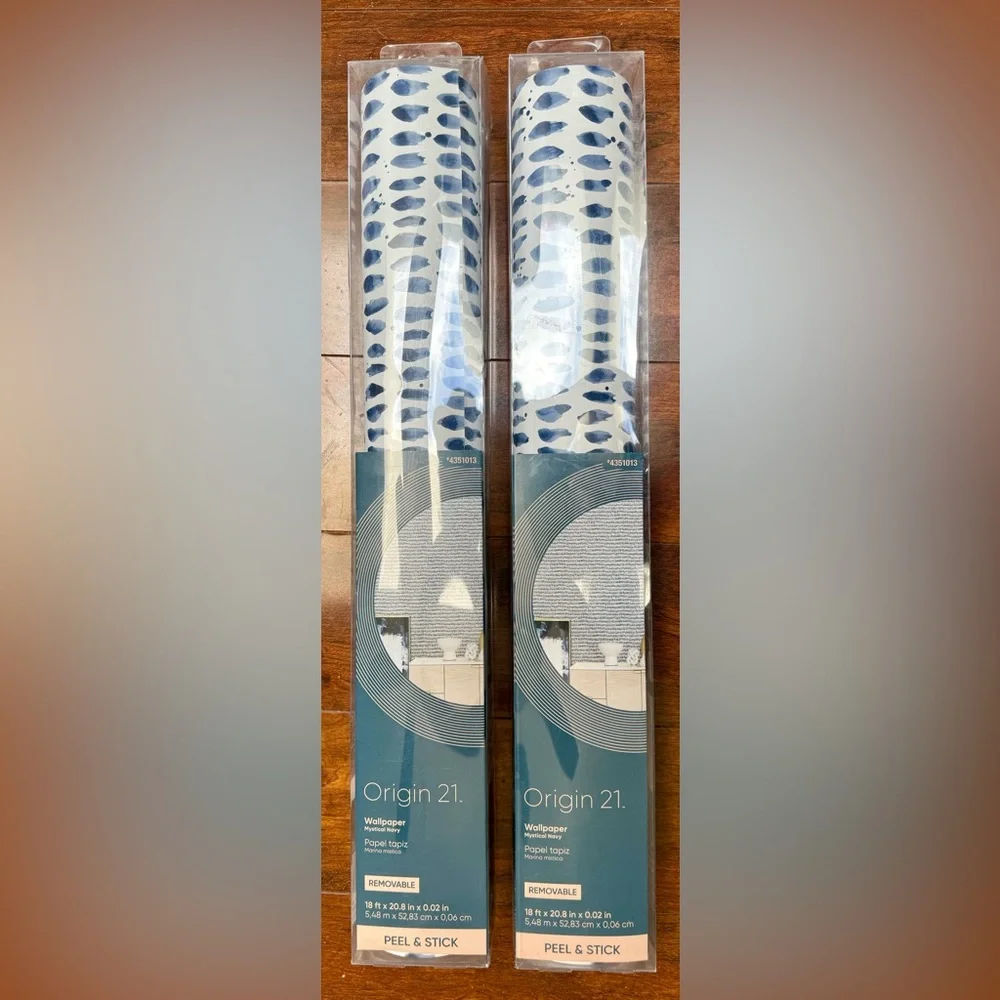 ORIGIN 21 WHITE/BLUE MYSTICAL NAVY DOTS PEEL & STICK WALLPAPER 18’X20”~LOT OF 2